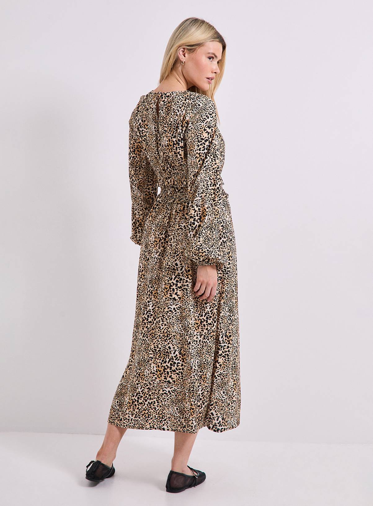 DOROTHY PERKINS Animal Frill Waist Detail Blouson Sleeve Midaxi Dress 8 - Image 3